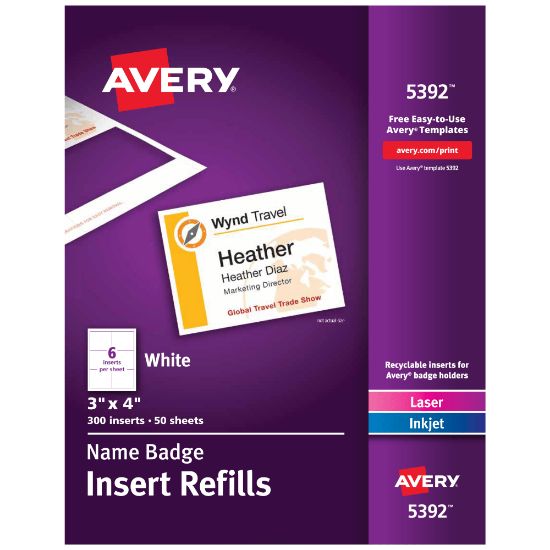 Picture of Avery Laser Name Badge Inserts, 3in x 4in, Box Of 300