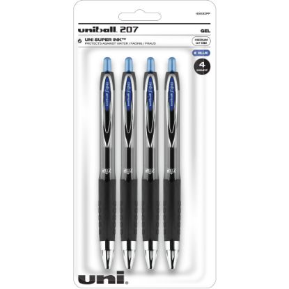 Picture of uniball 207 Gel Pens, Pack Of 4, Medium Point, 0.7 mm, Translucent Black Barrel, Blue Ink