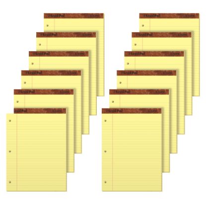 Picture of TOPS 3-Hole Punched Perforated Writing Pads, 8 1/2in x 11 3/4in, Legal Ruled, 50 Sheets, Canary, Pack Of 12 Pads