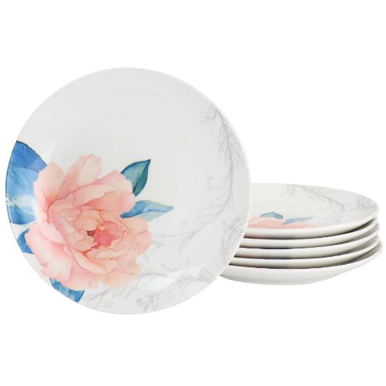 Picture of Martha Stewart Fine Ceramic 6-Piece Floral Decorated Dessert Plate Set, 8in, Pink/White