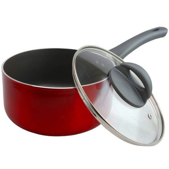 Picture of Oster Herscher 2.5-Quart Aluminum Sauce Pan, Red