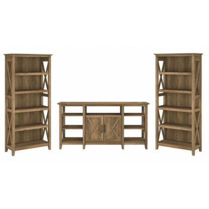 Picture of Bush Furniture Key West Tall TV Stand With Set Of 2 Bookcases, Reclaimed Pine, Standard Delivery