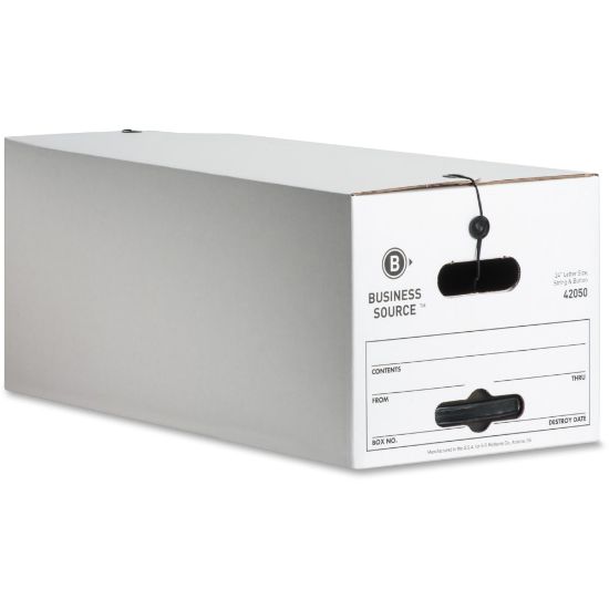 Picture of Business Source Light Duty Letter Size Storage Box - External Dimensions: 12in Width x 24in Depth x 10inHeight - 350 lb - Media Size Supported: Letter - Light Duty - Stackable - White - For File - Recycled - 12 / Carton