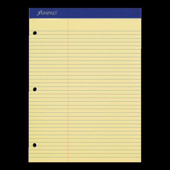 Picture of Ampad Perforated 3-Hole Punched Dual Writing Pad, Law Rule, 8 1/2in x 11 3/4in, Canary, 100 Sheets