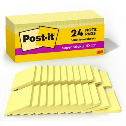 Picture of Post-it Super Sticky Notes, 3 in x 3 in, 24 Pads, 90 Sheets/Pad, 2x the Sticking Power, Canary Yellow