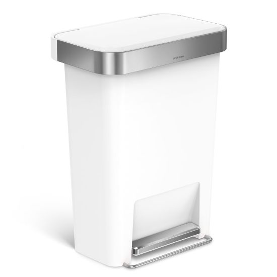 Picture of simplehuman Rectangular Step Can With Liner Pocket, 12 Gallons, White