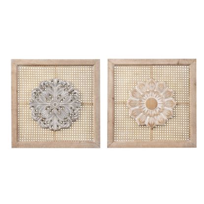 Picture of SEI Lamsting Decorative Wall Panels, 20inH x 20inW x 1inD, Natural/Distressed White, Set Of 2 Panels