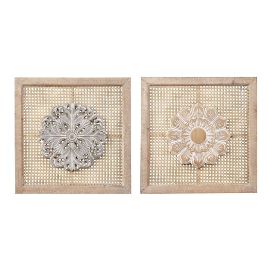 Picture of SEI Lamsting Decorative Wall Panels, 20inH x 20inW x 1inD, Natural/Distressed White, Set Of 2 Panels