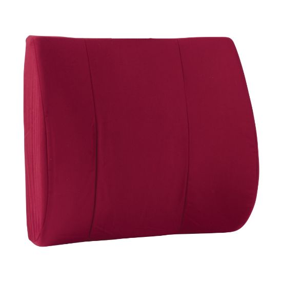 Picture of DMI Contour Foam Lumbar Back Support Cushion Pillow With Strap, 14inH x 13inW x 3inD, Burgundy