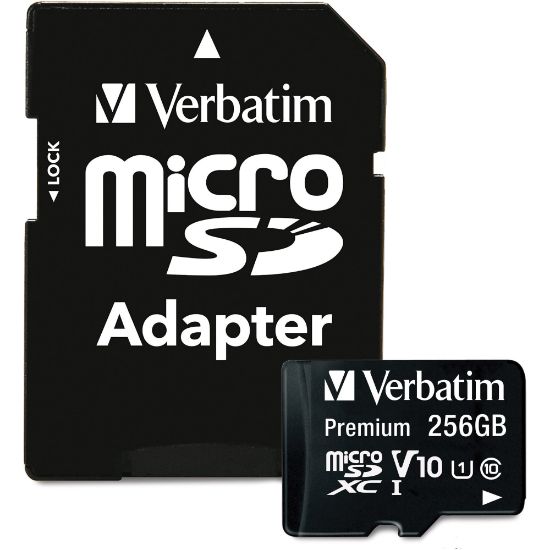 Picture of Verbatim Premium 256 GB Class 10/UHS-I (U1) microSDXC - 1 Pack - 100 MB/s Read - Lifetime Warranty