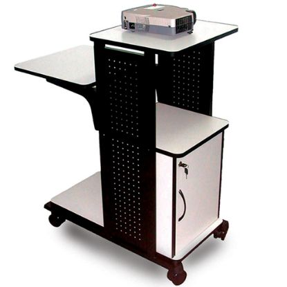 Picture of H. Wilson 4-Shelf Presentation Station, Locking Cabinet, 38 1/2inH x 34 1/2inW x 18inD, Black/Gray