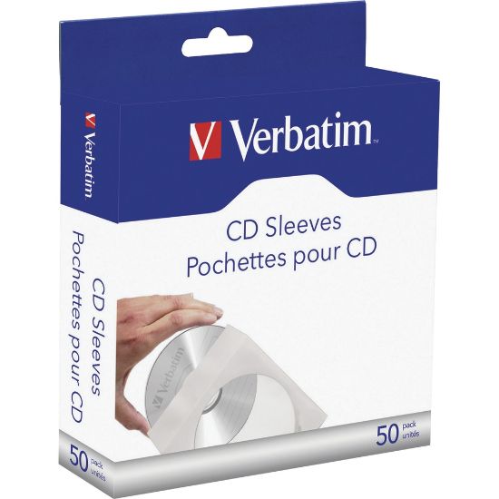 Picture of Verbatim CD/DVD Paper Sleeves With Clear Windows, White, Pack Of 50 Sleeves