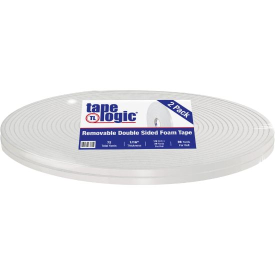 Picture of Tape Logic Removable Double-Sided Foam Tape, 1/2in x 36 Yd., White, Case Of 2 Rolls