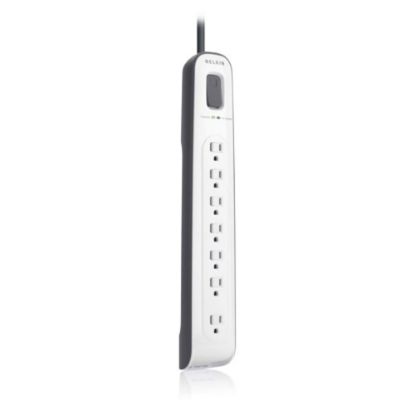 Picture of Belkin 7-Outlet AV Surge Protector with 12-Ft Power Cord and Telephone Protection, 2000 Joules (BV107200-12),White - 7 x AC Power - 1875 VA - 2280 J - 125 V AC Input - 125 V AC Output - 102 kA - Fax/Modem/Phone - 12 ft