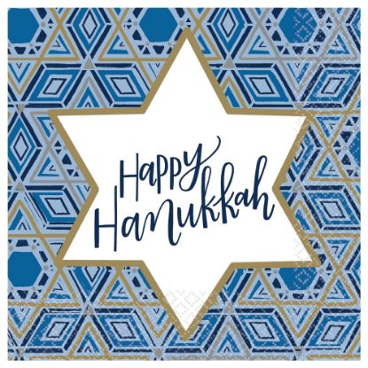 Picture of Amscan Hanukkah Festival Of Lights 2-Ply Lunch Napkins, 6-1/2in x 6-1/2in, Blue, Pack Of 108 Napkins