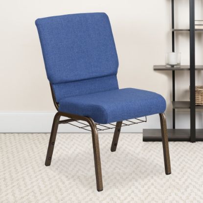 Picture of Flash Furniture HERCULES Church Chair With Book Rack, Blue/Gold Vein