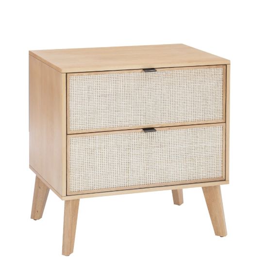 Picture of Powell Carling 2-Drawer Cane Bedroom Nightstand, 27inH x 25-1/4inW x 18-1/2inD, Natural