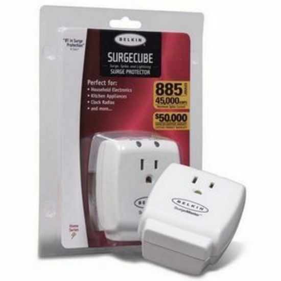 Picture of Belkin 1 Outlet SurgeCube - Grounded Outlet & Protected Light Indicators for Office, Travel, Desktop - 885 Joules - Receptacles: 1 x NEMA 5-15R - 885J