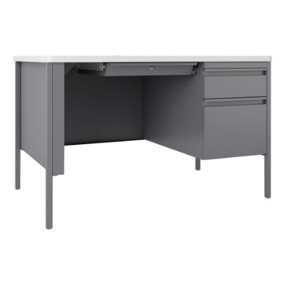 Picture of Lorell Fortress 48inW Steel Right-Pedestal Teachers Computer Desk, Platinum/White