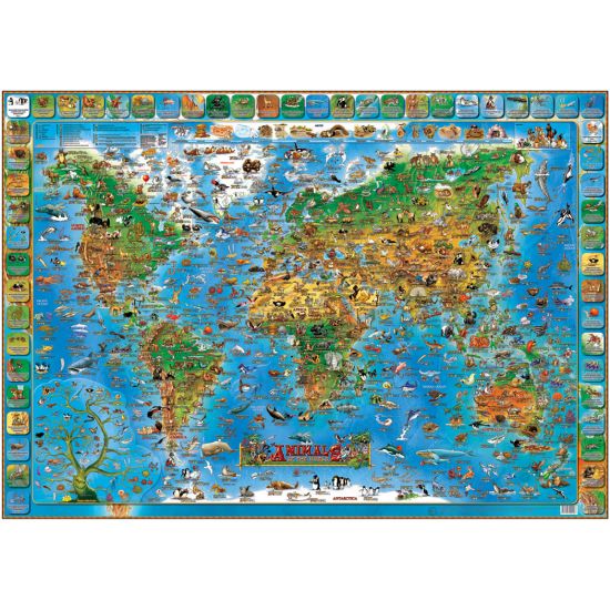 Picture of Dinos Illustrated Map Of Animals Of The World, 54in x 38in