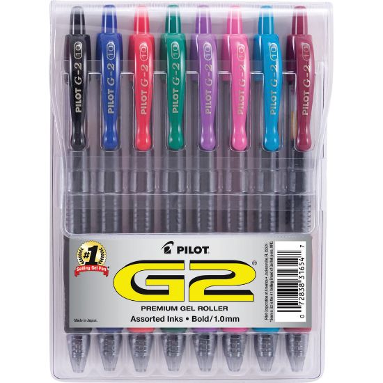 Picture of Pilot G2 Retractable Gel Pen, Bold Point, 1.0 mm, Assorted Barrels, Assorted Ink Colors, Pack Of 8