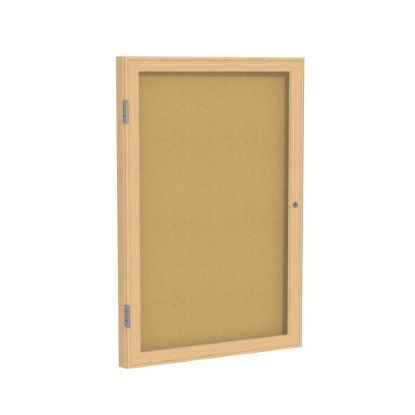 Picture of Ghent 1 Door Enclosed Natural Cork Bulletin Board, Oak Wood Frame, 24inH x 18inW