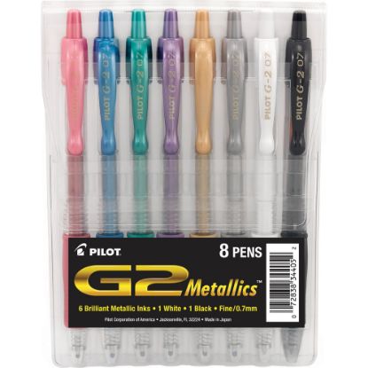 Picture of Pilot G2 Metallics Gel Pens, Fine Point, 0.7 mm, Assorted Barrel Colors, Assorted Ink Colors, Pack Of 8 Pens