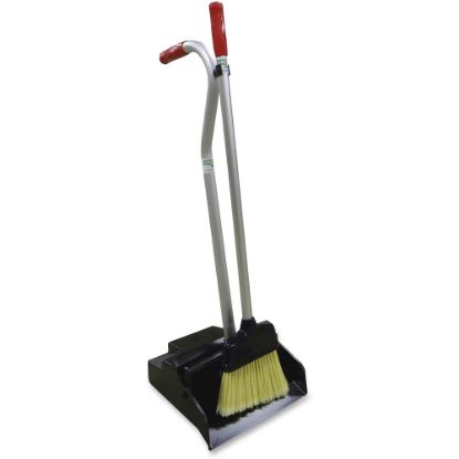 Picture of Unger Ergo Dustpan/Broom Combo - Aluminum Handle - Black, Silver, Red Handle - 6 / Carton