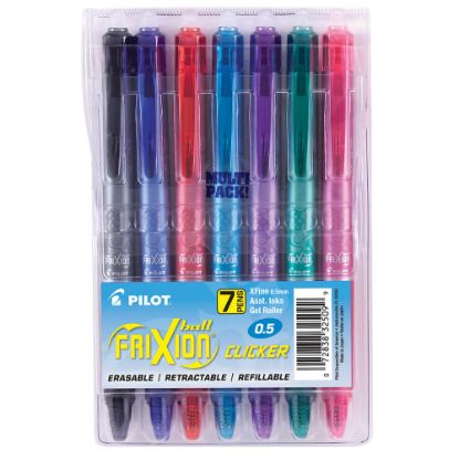 Picture of Pilot FriXion Ball Clicker Erasable Retractable Gel Pens, Pack of 7, Extra Fine Point, 0.5 mm, Assorted Barrels, Assorted Ink Colors