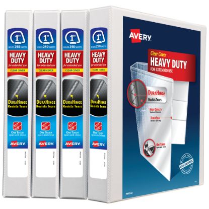 Picture of Avery Heavy-Duty View 3 Ring Binders, 1in One Touch Slant Rings, White, Pack Of 4