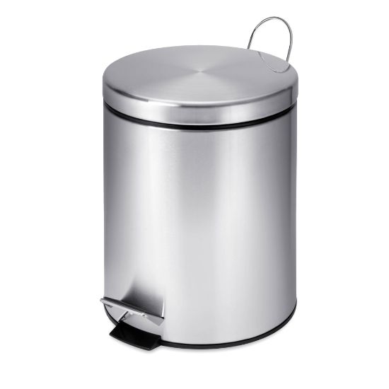 Picture of Honey-Can-Do Steel Step Trash Can, Round, 1.3 Gallons, Stainless Steel