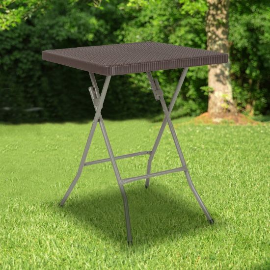 Picture of Flash Furniture Square Rattan Plastic Folding Table, 29inH x 23-1/2inW x 23-1/2inD, Brown