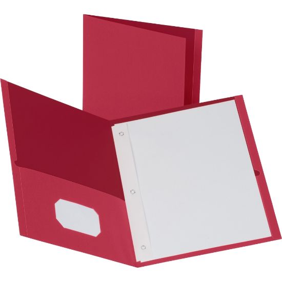 Picture of Business Source Letter Recycled Pocket Folder - 8 1/2in x 11in - 100 Sheet Capacity - 3 x Prong Fastener(s) - 1/2in Fastener Capacity - 2 Inside Front & Back Pocket(s) - Leatherette - Red - 35% Recycled - 25 / Box