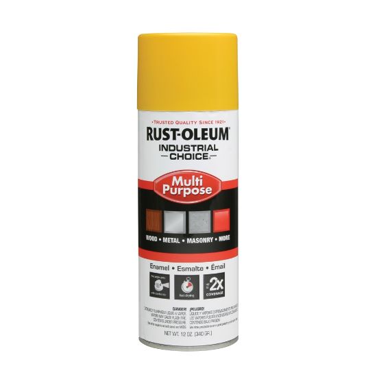 Picture of Rust-Oleum Industrial Choice 1600 System Multi-Purpose Enamel Spray Paint, 12 Oz, Gloss Safety Yellow, Case Of 6 Cans