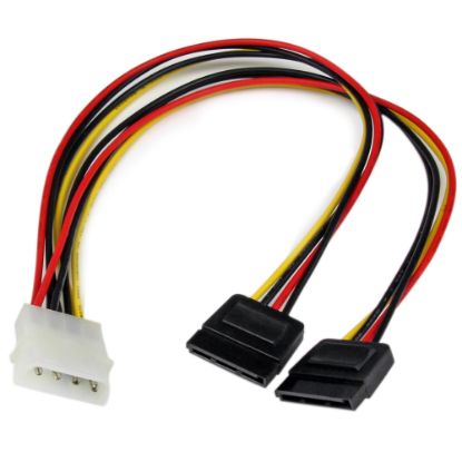 Picture of StarTech.com 12in LP4 to 2x SATA Power Y Cable Adapter - Power two SATA drives from a single LP4 power supply connector. - sata power splitter - molex to 2x sata - 12in sata power y cable - molex to dual sata - 12in sata power cable