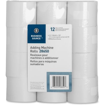 Picture of Business Source 150ft Adding Machine Rolls - 2 1/4in x 150 ft - 12 / Pack - Sustainable Forestry Initiative (SFI) - Lint-free - White