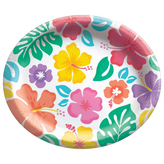 Picture of Amscan Summer Hibiscus Oval Paper Plates, 10in x 12in, Multicolor, 20 Plates Per Pack, Set Of 2 Packs