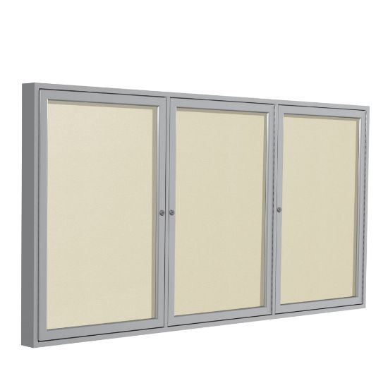 Picture of Ghent 3-Door Enclosed Vinyl Bulletin Board, 48in x 96in, Aluminum Frame, Ivory