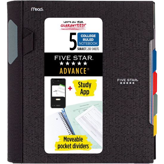 Picture of Five Star Advance Wirebound Notebook, 8-1/2in x 11-3/4in, 5 Subject, College Ruled, 200 Pages (100 Sheets), Assorted Colors