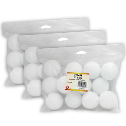 Picture of Hygloss Craft Foam Balls, 2 Inch, White, 12 Balls Per Pack, Set Of 3 Packs