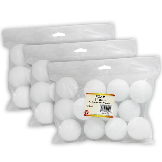 Picture of Hygloss Craft Foam Balls, 2 Inch, White, 12 Balls Per Pack, Set Of 3 Packs