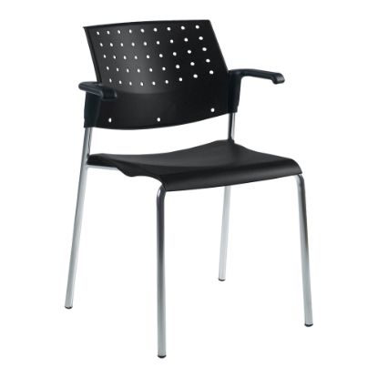 Picture of Global Sonic Stacking Chairs With Arms, 32inH x 25inW x 21 3/4inD, Black/Chrome, Pack Of 2