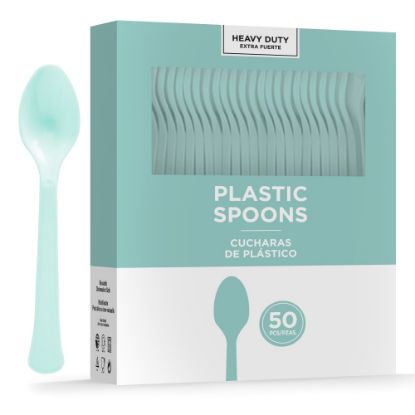 Picture of Amscan 8018 Solid Heavyweight Plastic Spoons, Robins Egg Blue, 50 Spoons Per Pack, Case Of 3 Packs