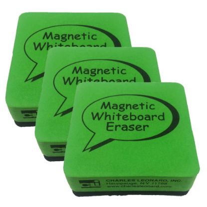 Picture of Charles Leonard Dry-Erase Whiteboard Magnetic Erasers, 2in x 2in, Green/Black, 12 Erasers Per Pack, Set Of 3 Packs