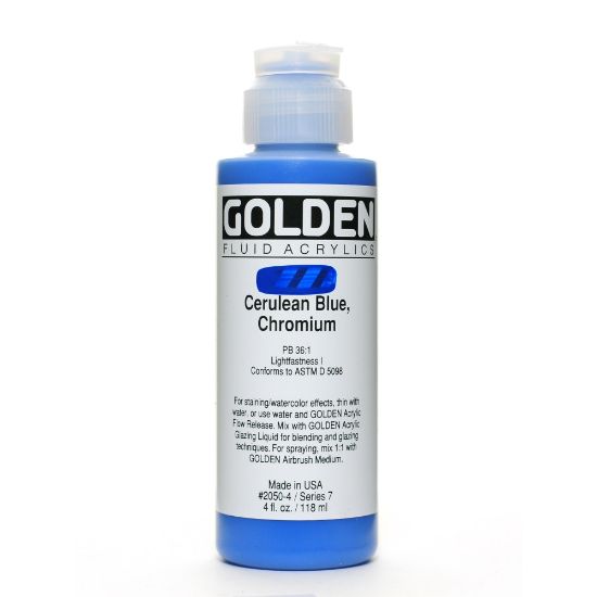 Picture of Golden Fluid Acrylic Paint, 4 Oz, Cerulean Blue Chromium