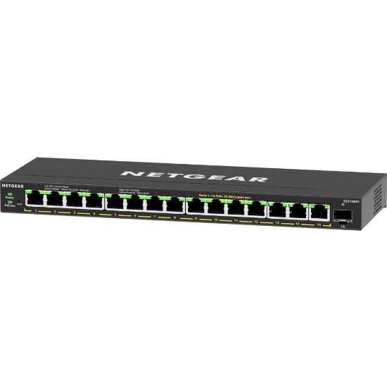 Picture of Netgear 16-Port High-Power PoE+ Gigabit Ethernet Plus Switch (231W) with 1 SFP Port - 15 Ports - Manageable - 3 Layer Supported - Modular - 1 SFP Slots - 231 W PoE Budget - Twisted Pair - PoE Ports