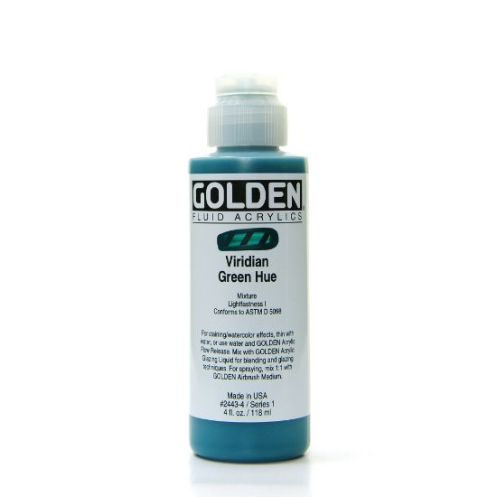 Picture of Golden Fluid Acrylic Paint, 4 Oz, Historical Viridian Green Hue