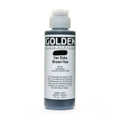 Picture of Golden Fluid Acrylic Paint, 4 Oz, Historical Van Dyke Brown Hue