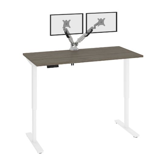 Picture of Bestar Viva Electric 60inW Standing Desk With Monitor Arms, Walnut Gray