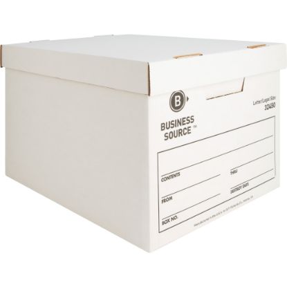 Picture of Business Source Quick Setup Medium-Duty Storage Box - External Dimensions: 12in Width x 15in Depth x 10inHeight - Media Size Supported: Legal, Letter - Lift-off Closure - Medium Duty - Stackable - White - For File - Recycled - 12 / Carton